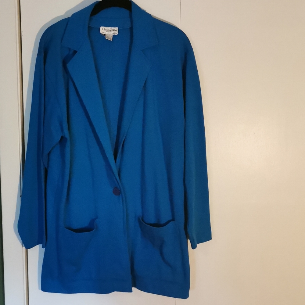 Vintage Christian Dior Bright Blue Long Blazer Jacket